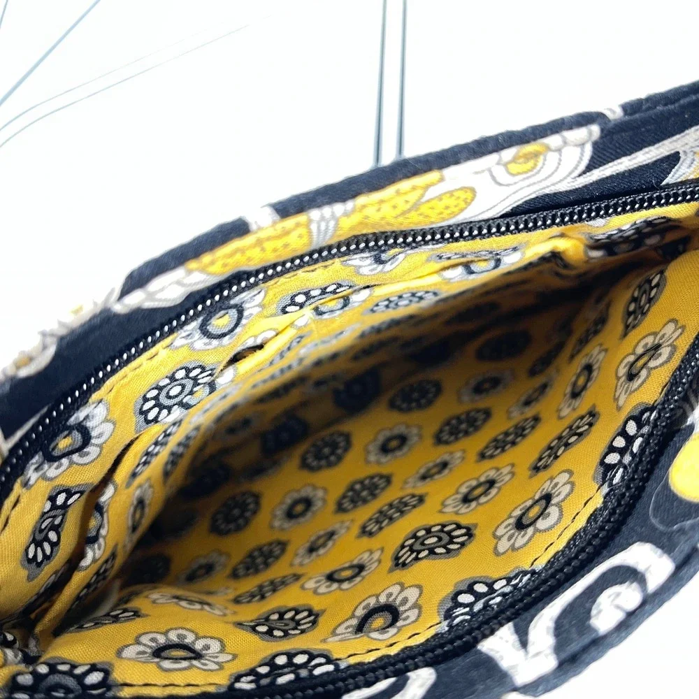 Vera Bradley‎ Night Owl Pleated Hobo Shoulder Bag Black Yellow Quilted Floral